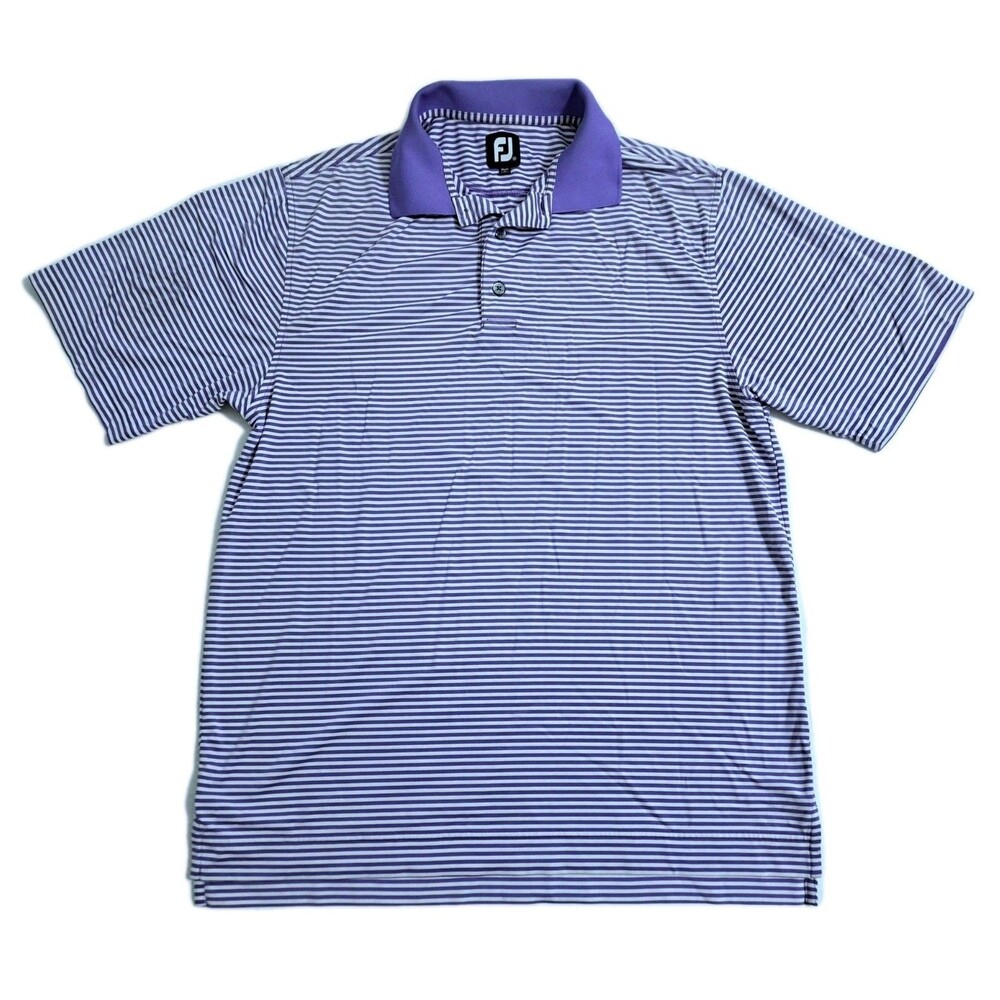Footjoy Men's Medium Purple White Striped Polo Golf Shirt Roxiticus Indian Logo